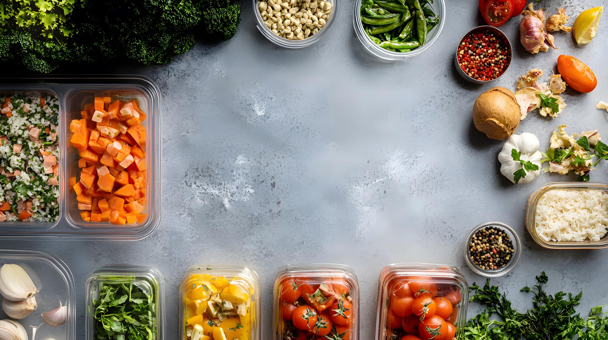 meal prep containers on kitchen island